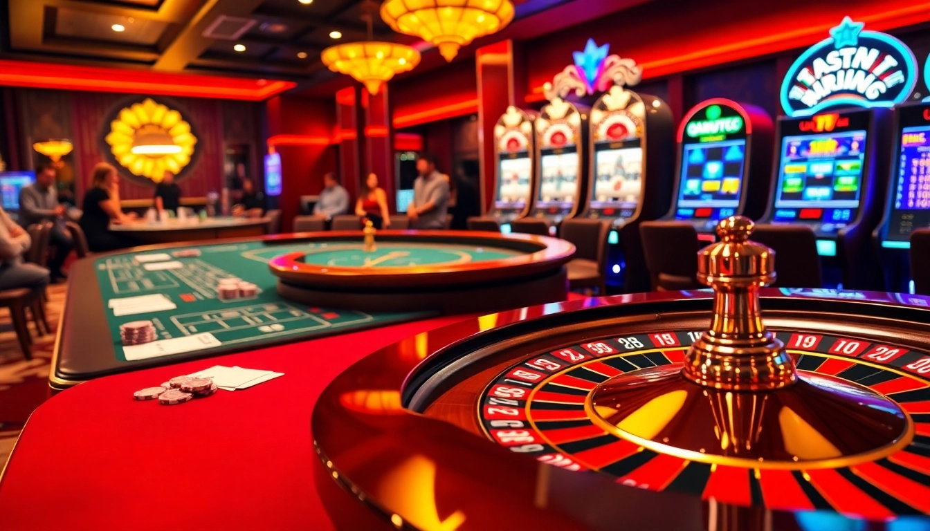 Experience the excitement of gambling at https://urr88.com/ with an immersive casino scene featuring poker and roulette.