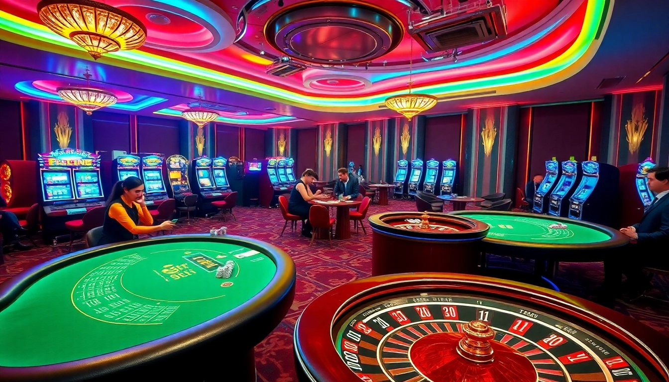 Experience the thrill of u888 with vibrant casino visuals of poker tables and slot machines.