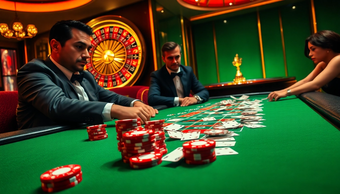 Engage with the thrilling atmosphere of 789club's poker table featuring players and vibrant chips.