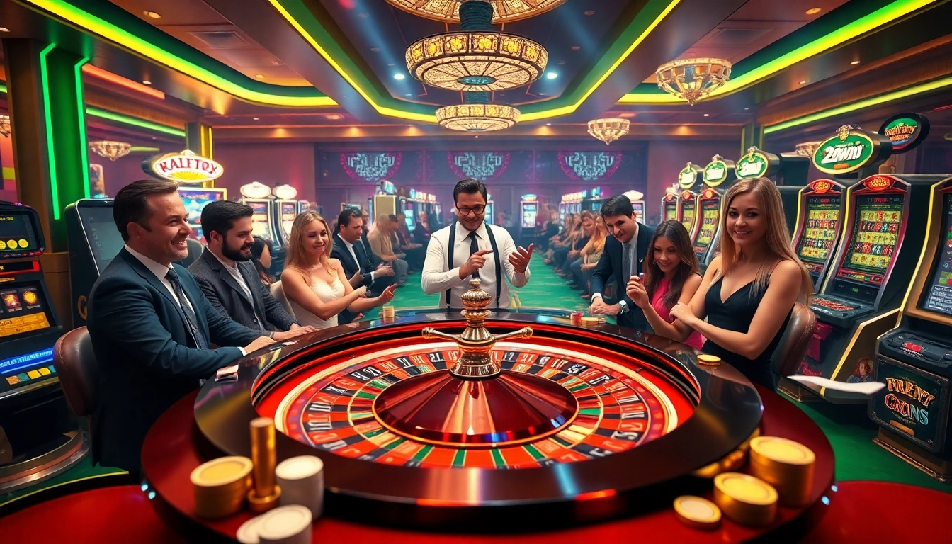 Players enjoying a thrilling game at the 23win casino with vibrant roulette and poker chips.