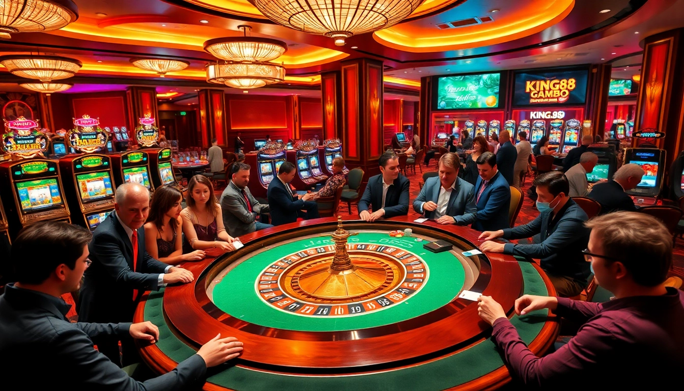 Experience thrill and excitement at king.88’s grand casino, featuring roulette, slots, and diverse players.